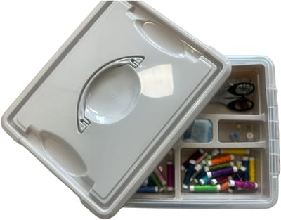 Plasticforte Naaidoos/naaigerei opbergbox - bruin -12L - 34 x 27 x 18 cm - met vakverdeling tray - wol/garen/spelden