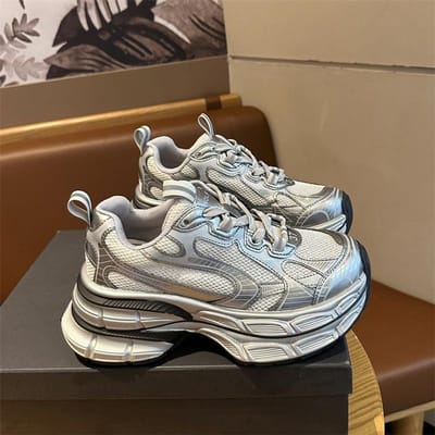 Zilveren Dad Schoenen Zomer Ademende Mesh Schoenen Kinder Herfst Nieuw Dikke Zool Verhogende Casual Sportschoenen Dames 40 white