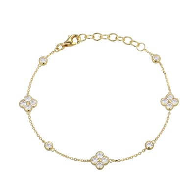 Cavill - Verstelbare Armband - 925 Sterling Zilver - 18K Goud Verguld - 16 Ronde Zirkonia 2,8mm - Bloemblad Design - Elegante Dames Sieraden