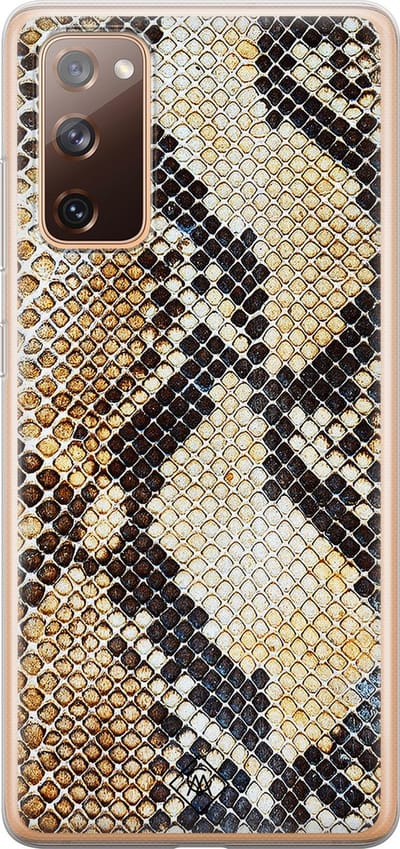 Casimoda® hoesje - Geschikt voor Samsung S20 FE - Snake / Slangenprint bruin - Backcover - Siliconen/TPU - Goudkleurig