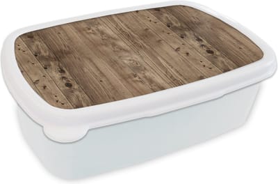 Broodtrommel Wit - Lunchbox - Brooddoos - Eikenhout - Patronen - Planken - 18x12x6 cm - Volwassenen