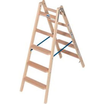 Trapladder Krause, dubbelzijdig, TRBS 2121-2, met emmerhaak, 2 x 5 stappen/longen, hout