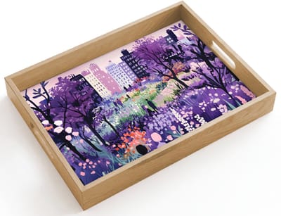 Dienblad hout 40x30 cm - Schootdienblad - Park - Bomen - Bloemen - Gebouwen - Borrelplank rechthoek - Plateau dienbladen