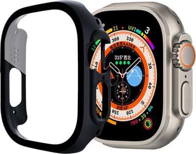 By Qubix - Apple Watch Ultra case - Zwart - Geschikt voor Apple Watch 49mm hoesje - screenprotector - Bescherming iWatch - Bescherm hoesje