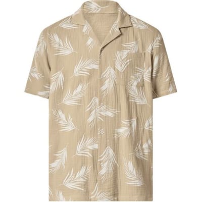 ESMARA MEN Heren mousseline overhemd (Beige/print, S)