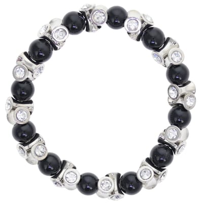 Behave – Armband – Elastisch – 8 mm Glas Parel – Zwart – Zilverkleurig – Transparant Kristal