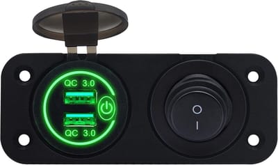 ProRide 12V USB Autolader 2 Poorten Inbouw met Schakelaar - QC3.0 - PUSB1QC-G - Tweevoudig inbouw paneel - Groen