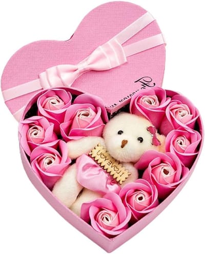 Lifelike hartvormige zeepbloemen geschenkdoos met rozenboeketten voor verjaardagen en bruiloften