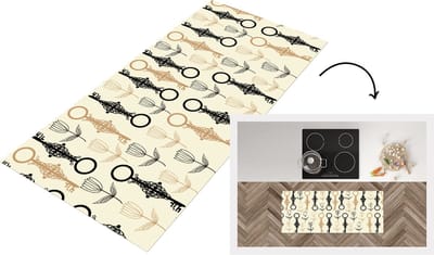 Keukenloper - Loper keuken - Sleutel - Goud - Bloemen - Patronen - 120x50 cm - Keukenloper vinyl