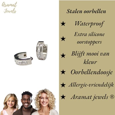Aramat Jewels | Oorringen | Stalen Huggie Oorringen 14mm RVS Unisex | Kristal-14x4mm | |7mm | Staal | Kinderen, Volwassenen | Verkleurd niet