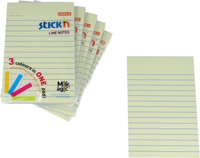 Stick'n Memoblok - Sticky notes - 152 x 101 mm - 3x pastel gelijnd - Assorti kleuren - 90 memoblaadjes - 6 stuks
