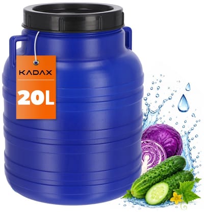 KADAX Plastic vat, brede hals, vat van HDPE-kunststof met deksel, dekselvat, multifunctioneel kunststof vat, universeel vat, watervat (20 l, 1 stuk)