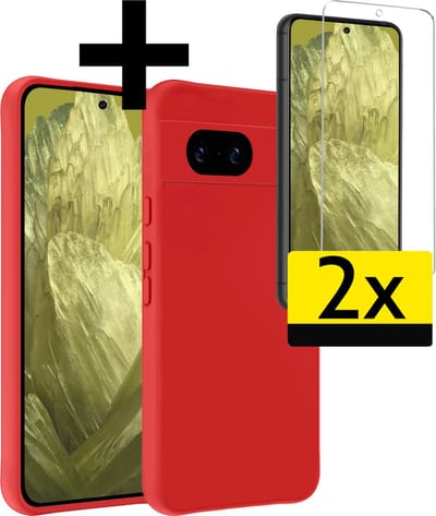 Hoesje - Met 2x Screenprotector - Geschikt voor Google Pixel 8a - Sterk & Shockproof - Back Cover - Siliconen Case - Telefoon Hoes - Telefoonhoesjes - Rood