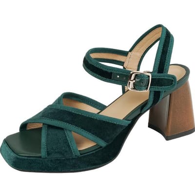 Nieuwe Retro Goud Fluweel Dames Sandalen Franse Blokhak Open Teen Sandalen Zomerschoenen Hak Dames Explosieve Spot Gespriem 39 groen