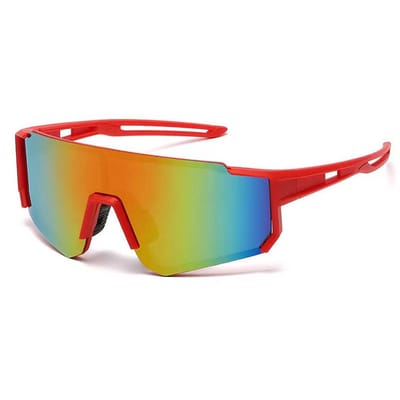Zonnebril - Fiets - Sport - Festival bril - Rave - Voor heren en dames - Rood - Blauw/geel spiegelglas