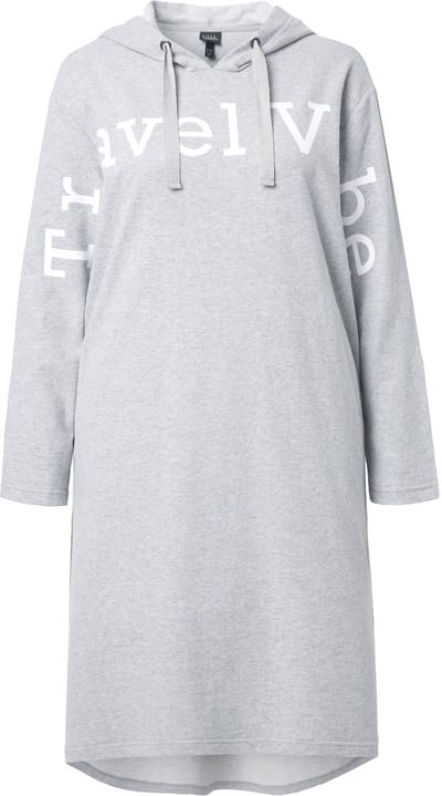 Ulla Popken - Dames - Sweat midi-jurk opschrift capuchon lange mouw - Lichtgrijs melange - Maat 42+