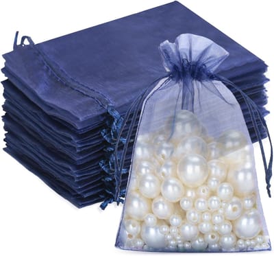 Organzazakjes - cadeauzakjes - marineblauw - 10 x 15 cm - organza-cadeauzakjes - trekkoord - bruiloft snoepsieraden - 50 stuks - blauw model.