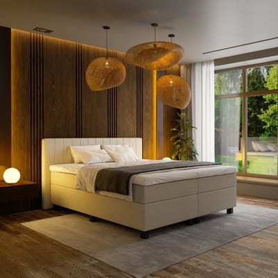 Mörgenn Boxspring Douze - Pocketvering - 12-Baans Hoofdbord - Beige - 80x200 cm - Inclusief Dekbed en Kussens