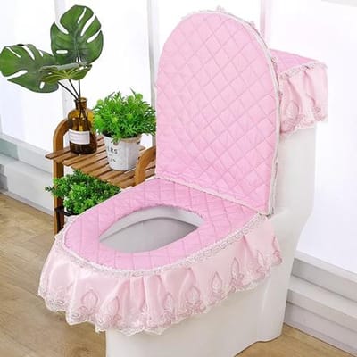 Huishoudelijk Toiletbrilkussen Driedelige Set Kantstof Toiletmat Europese stijl bloemen Spoeltoiletbrilhoes
