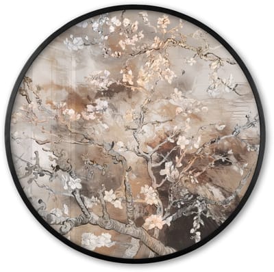 Poster in lijst Rond - Fotolijst 60x60 cm - Posters - Amandelbloesem - Kunst - Van Gogh - Beige - Abstract - Ronde posterlijst zwart - Decoratie - Wanddecoratie woonkamer - Muurdecoratie slaapkamer