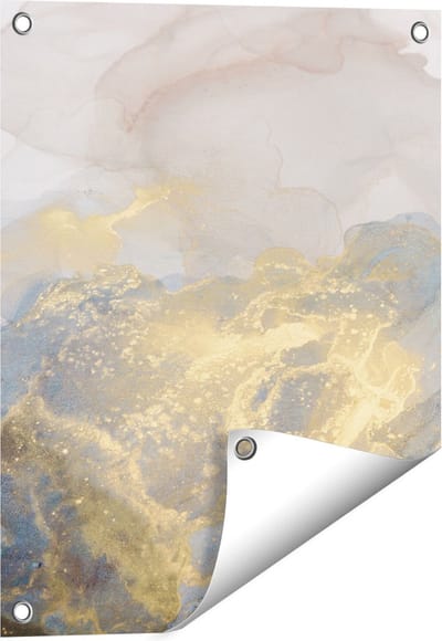 Gards Tuinposter Abstracte Kunst van Grijze Gouden Marmer - 40x50 cm - Tuindoek - Tuindecoratie - Wanddecoratie buiten - Tuinschilderij