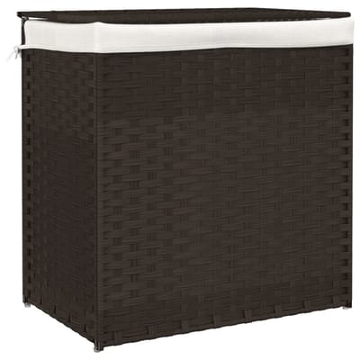 vidaXL - Wasmand - met - 2 - vakken - 53x35x57 - cm - poly - rattan - donkerbruin