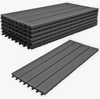 Vloertegels Buiten - Terrastegels Clip - Tuin Terras - WPC Materiaal - 90x30cm 6 Stuks - Zwart
