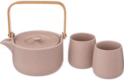 Secret de Gourmet theepot met 2 kopjes natuur rose - 50 cl - Klein theepotje - Keramiek