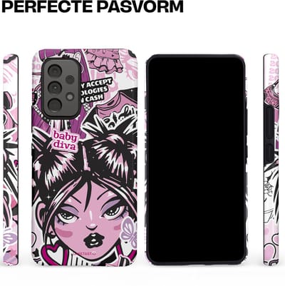 Casetastic hoesje geschikt voor Samsung Galaxy A53 (2022) 5G - Dubbellaagse bescherming - Roze Y2K Pop Teen Girly Cash Diva Collage - Fashion Case - Grijs Donkergrijs Wit Lichtroze