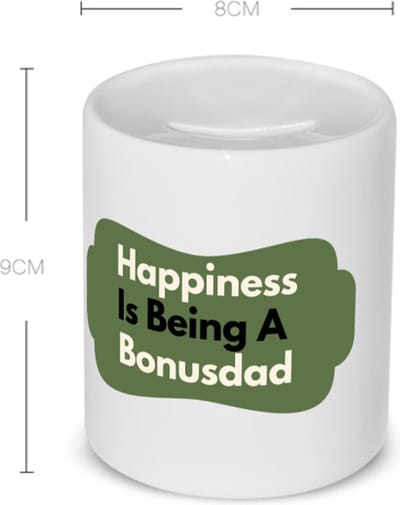 Akyol - happiness is being a bonusdad Spaarpot - Papa - de liefste bonusvader - vader cadeautjes - vaderdag - verjaardag - geschenk - kado - 350 ML inhoud
