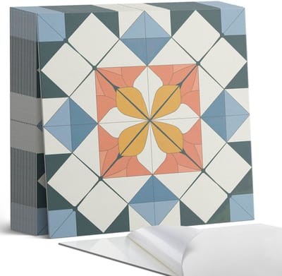 Coloray Plaktegels - Geometrisch bloemenpatroon Zelfklevende Tegels - 20 cm x 20 cm - Oranje Plaktegels - 20 stuks - Vierkant PVC Tegels - Plaktegels Badkamer - Plaktegels Vloer - Vinyl Tegels Zelfklevend - Wandtegel Zelfklevend