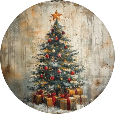 Badmat rond 70x70 cm - Antislip - Kerstboom - Vintage - Kerst - Cadeau - Badmatten voor badkamer - Badkamermat - Douchemat - Ronde badkamer mat