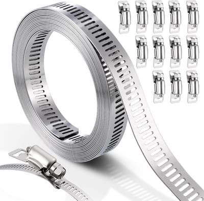 Hose Clamp Kit 3 Meter Metaal met 12 Sterke Bevestigingsmiddelen - Verstelbare Klemmen voor Slangen, Banden en Pijpen, Ideaal voor Doe-Het-Zelf Projecten en Reparaties