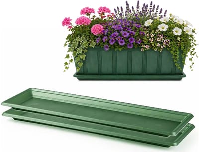 Plasticforte Plantenbak water onder opvangschaal - 2x - groen - rechthoek - 59 x 19 cm - Bloembakken