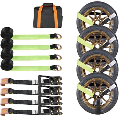 Wielspanband - Wielbevestigingsband met Platte Haak - Afmeting 5 cm x 3,05 m - Treksterkte 4540 kg - Werklast 1512 kg - Voor Motorfiets, SUV en Aanhanger - Zwart