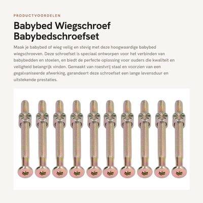 Dailygoods- Babybedschroef Set van 10 - Roestvrij Staal - M6 x 40mm - Wiegschroef - Babybed Schroef - Gegalvaniseerd - Bedschroef