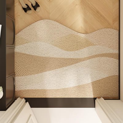 Tapis de porte d'entrée d'air crème Anneau de soie Tapis de sol antidérapant pour la maison Tapis d'entrée de porte Tapis moderne découpé de forme spéciale 45*75