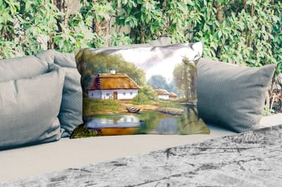 Buitenkussens - Schilderij - Huis - Natuur - Water - Olieverf - 60x40 cm - Weerbestendig