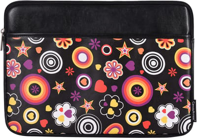 Laptophoes 13 Inch PU – Laptop Sleeve – Flower Party Zwart