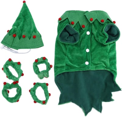 Comfortabele huisdier kostuums in kerstelf stijl - Grappige cosplay outfits voor honden en katten van zacht materiaal, perfect voor het koude seizoen en feestdagen