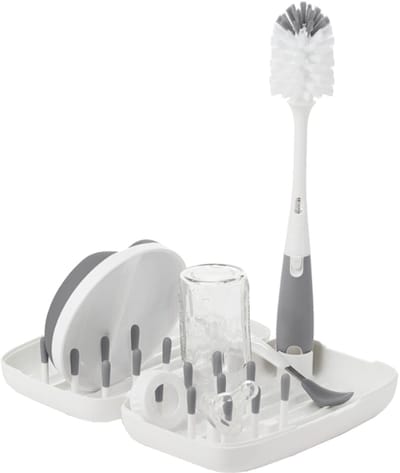 OXO tot Flessen droogrek baby & flessen borstel reis set - Flessenborstel baby - Flessenreiniger - Afdruiprek - Grey