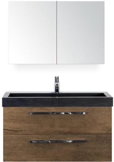 Seville Badmeubelset 100 cm - Tabacco - Wastafel Hardsteen Wit Lucca met Spiegelkast