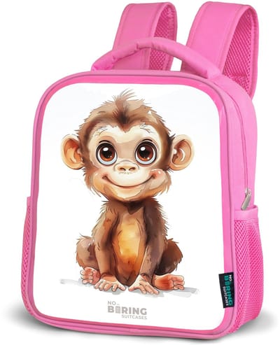 NoBoringSuitcases.com® - Rugzak roze - Schooltas meisjes - Baby aap - Kinder rugtas meisje - Boekentas kind - Kinderrugzak voor school - Schoolrugzak