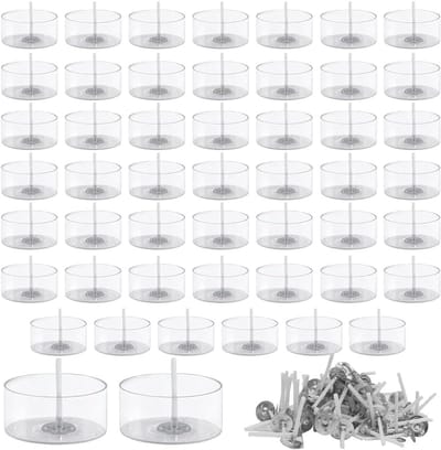 Lege Plastic Kaarsenhouders - 50 Stuks Transparante Ronde Theelicht Covers met 50 Lontjes voor DIY Kaarsen Maken, Bruiloften en Feesten