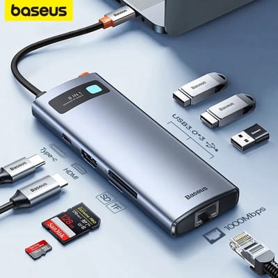 Baseus USB-C Hub HDMI 4K 60Hz 6-in-1 Adapter Snelle 10Gbps USB 3.2 Splitter Type-C PD100W met RJ45 voor Laptop Macbook Pro Air Hub