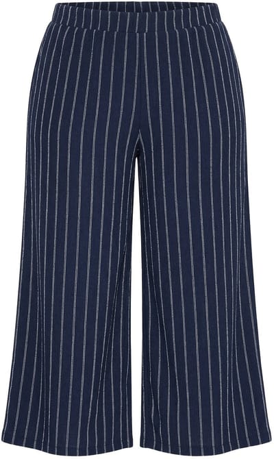 Ulla Popken - Dames - Instapbroek structuur wijde pijpen elastische tailleband - Marine - Maat 42+