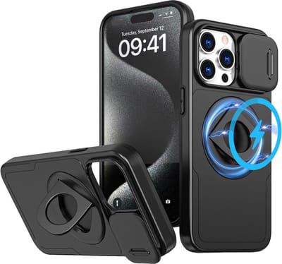 iPhone 12 hoesje - Met Camshield en Standaard - Camera bescherming - Back Case Cover - Magsafe compatible - Zwart - Provium
