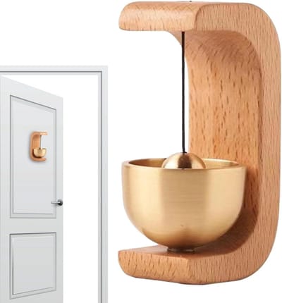 Deurbel met Magneet - Houten Klokje - Welkom Thuis - Koperen Klank - 18.5 cm Lengte - Beige Hout