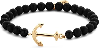 CO88 Collection Elemental 8CB-90375 Rekarmband met Stalen Elementen - Anker 2 cm - Lengte 16,5 + 3 cm - Zwart / Goudkleurig