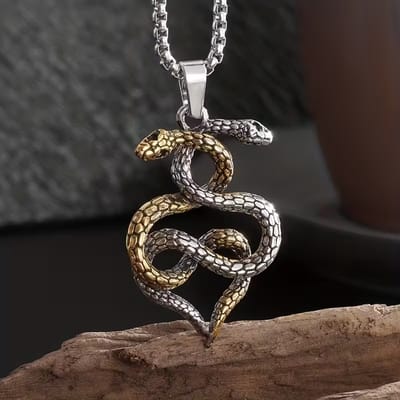 My Sweet Romance® Slangenketting Unisex – Goud & Zilver – 60 cm – 2 Slangenhangers – Gotisch & Elegant